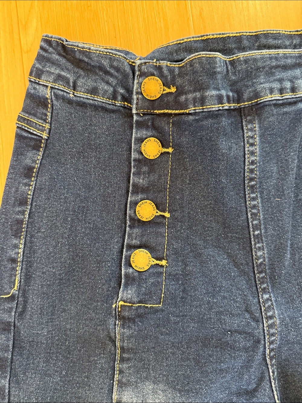 WOMENS HIGH WAIST BUTTON FRONT DARK WASH SKINNY JEANS SIZE 29 EVERYDAY STYLE - Picture 4 of 12